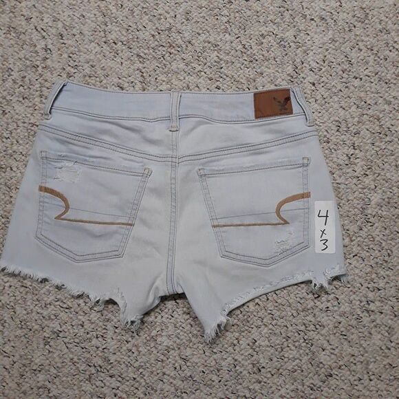 4x3 American Eagle 90s Midi Super Super Stretch Ripped Raw Fray Hem Shorts - Picture 2 of 4